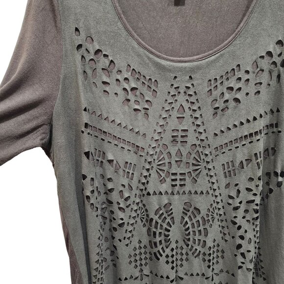 Tribal Women's Olive Green Laser Cut Blouse Size L - Picture 9 of 11